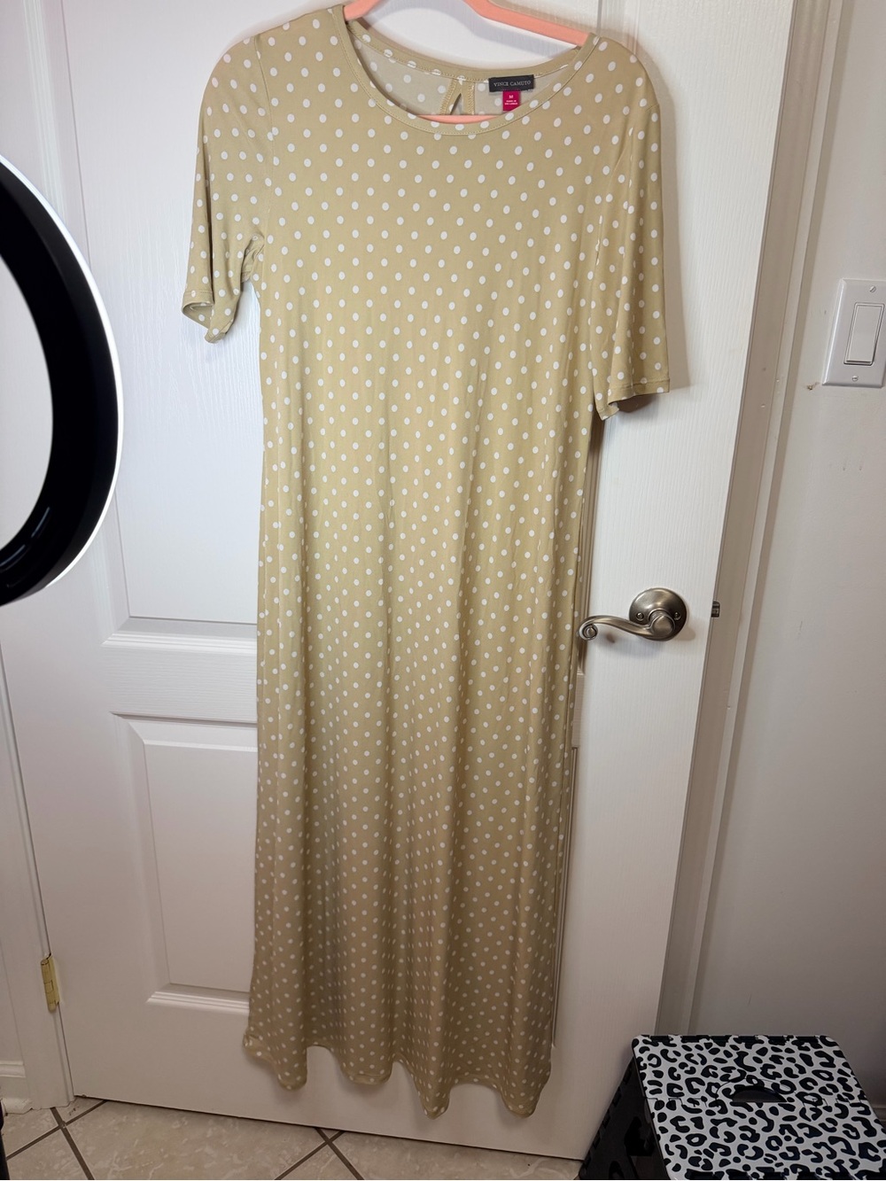 Vince Camuto Beige Polka Dot Maxi Dress